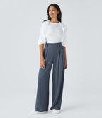 Halara Flex™ Pantalon Tailleur en tissu gaufré à taille haute, jambes larges, plis et poches latérales