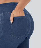 Jean super évasé Halara Flex™ décontracté maille denim extensible délavée effet frais InstantCool taille haute poches croisées