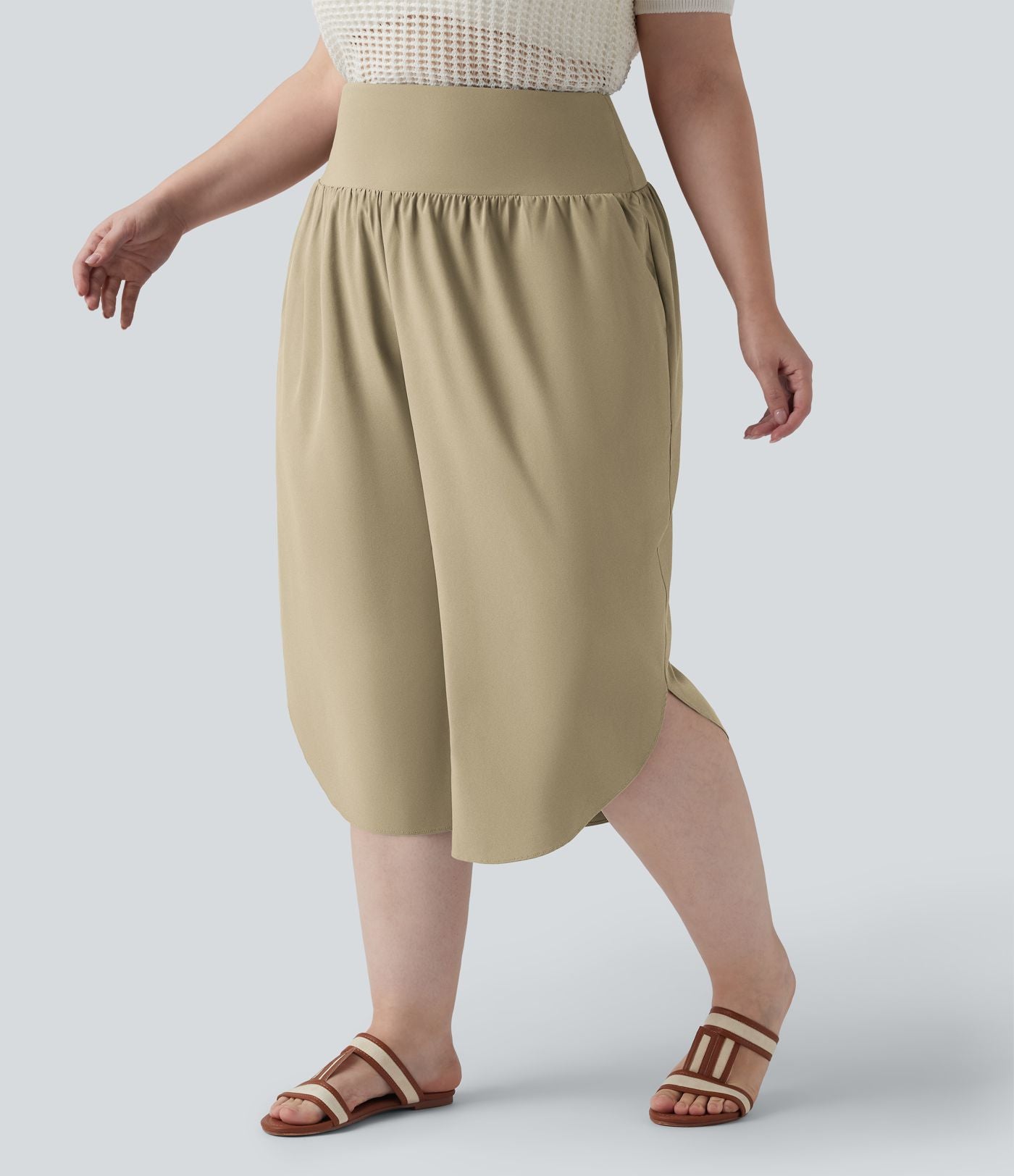Pantalon capri grande taille Breezeful™ taille haute gainant à ourlet arrondi séchage rapide avec poches