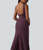 Robe midi sans manches col bateau avec brassière intégrée