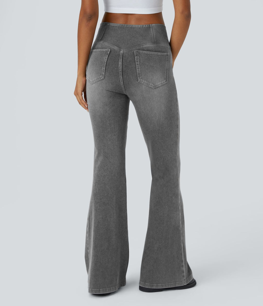 Halara Flex™ Jean Évasé à Taille Haute avec Poche Crossover Tissu Élastique Lavé