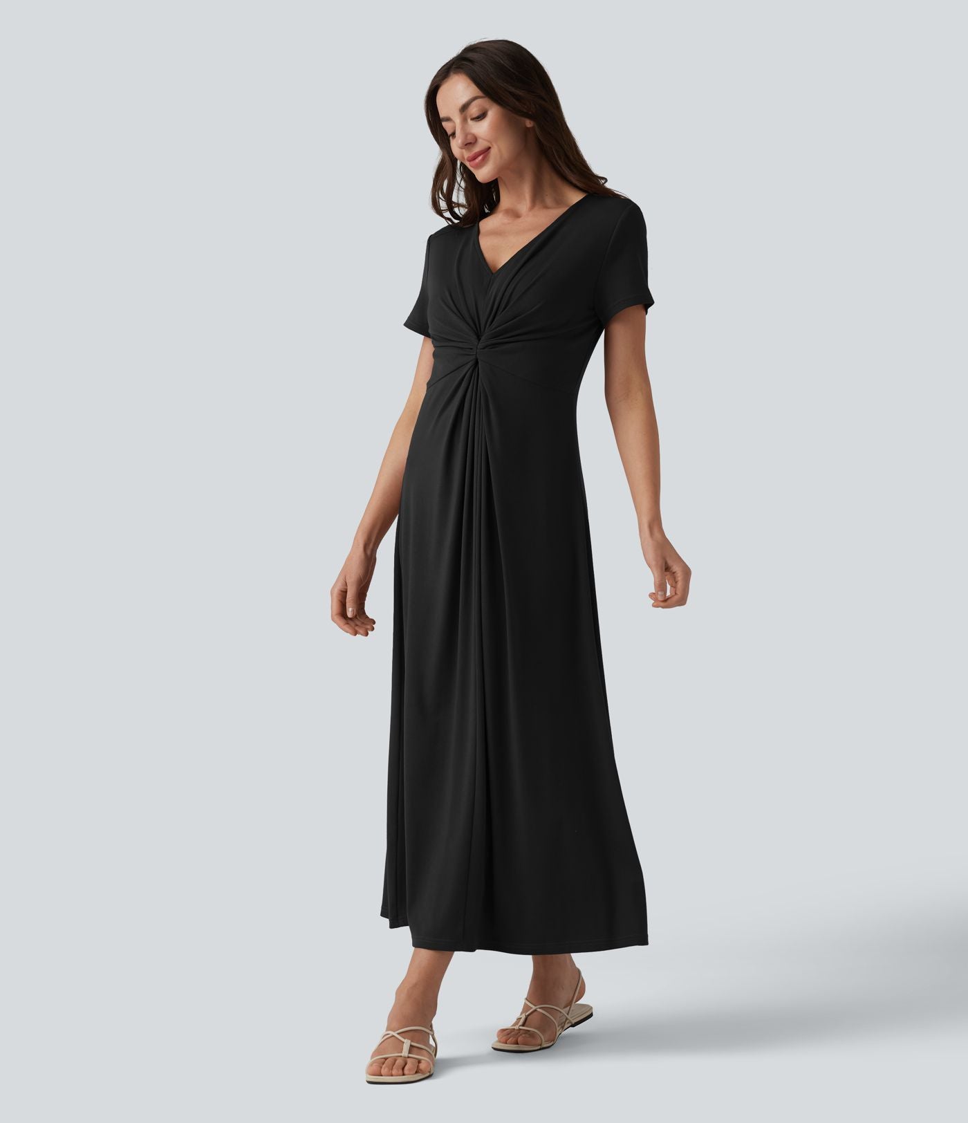 Robe décontractée midi col V manches courtes