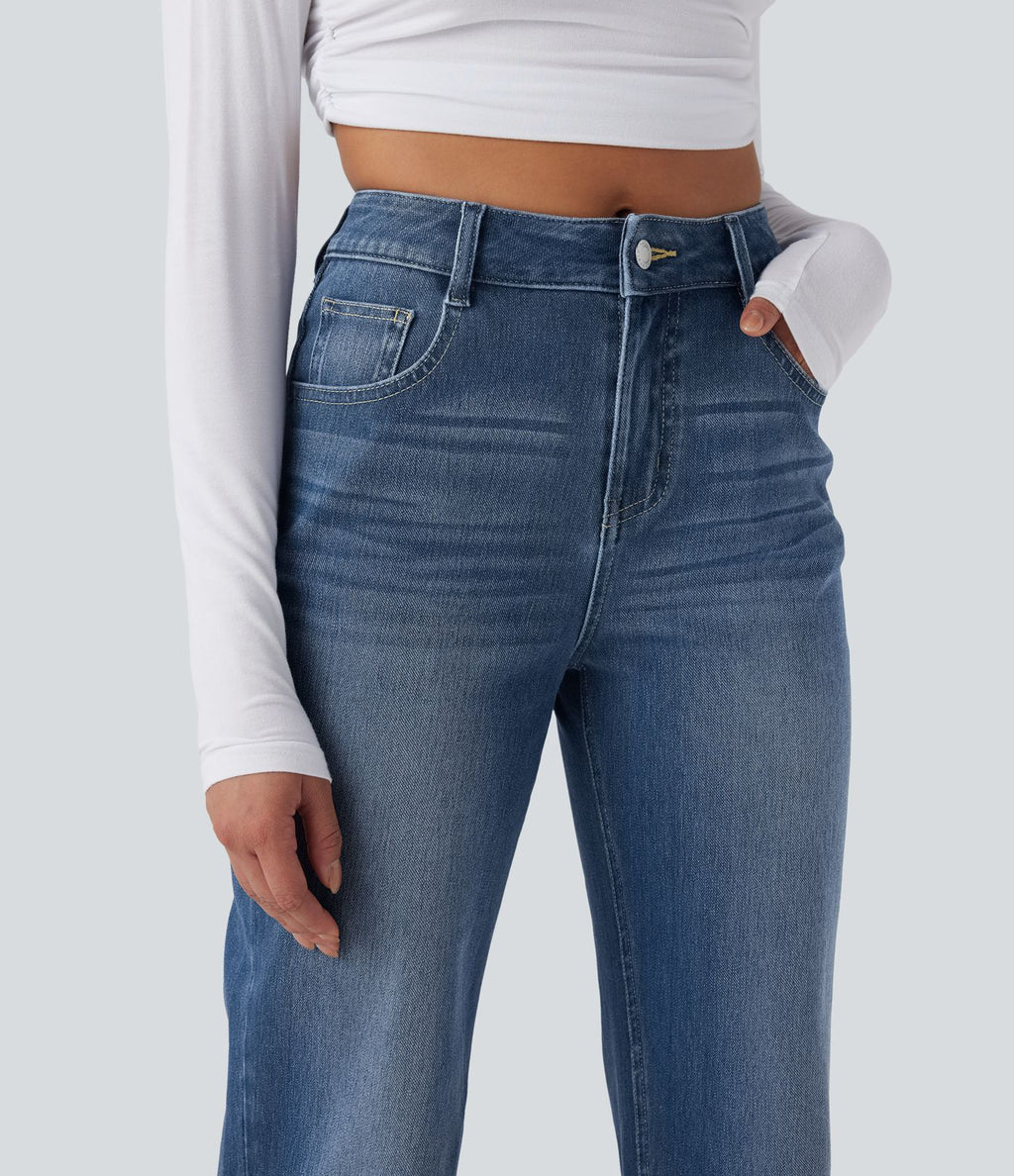 Jean décontracté Halara Flex™ jambe droite taille mi-haute ourlet retroussé avec poches