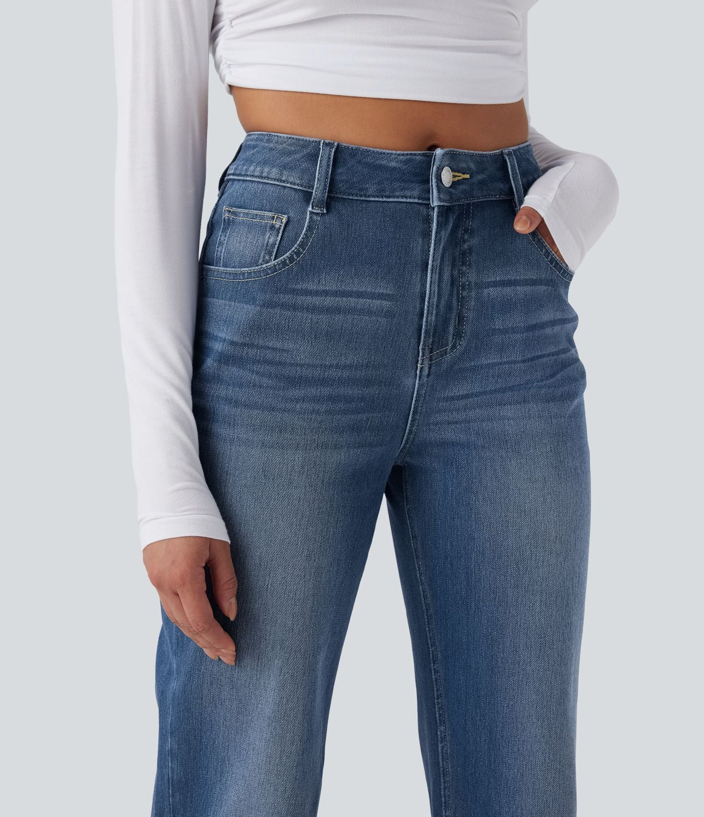 Jean décontracté Halara Flex™ jambe droite taille mi-haute ourlet retroussé avec poches