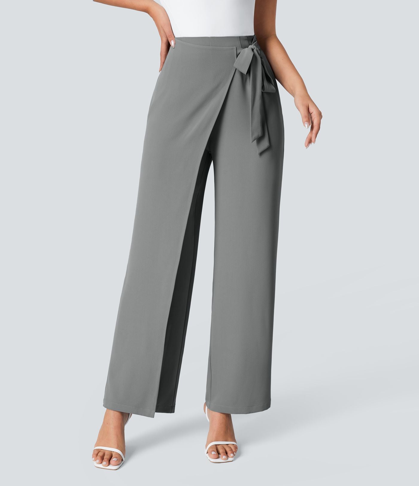 Pantalon Tailleur Large Fluide Taille Haute Fermeture Éclair Invisible