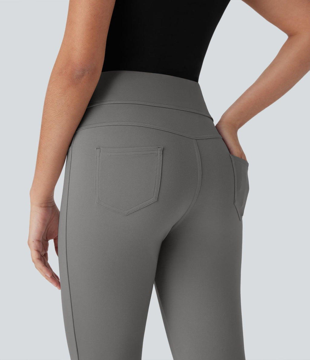 Pantalon Corsaire de Costume Taille Haute avec Poches Arrière et Boutons Pression
