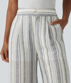 Pantalon casual large rayé taille haute avec poches