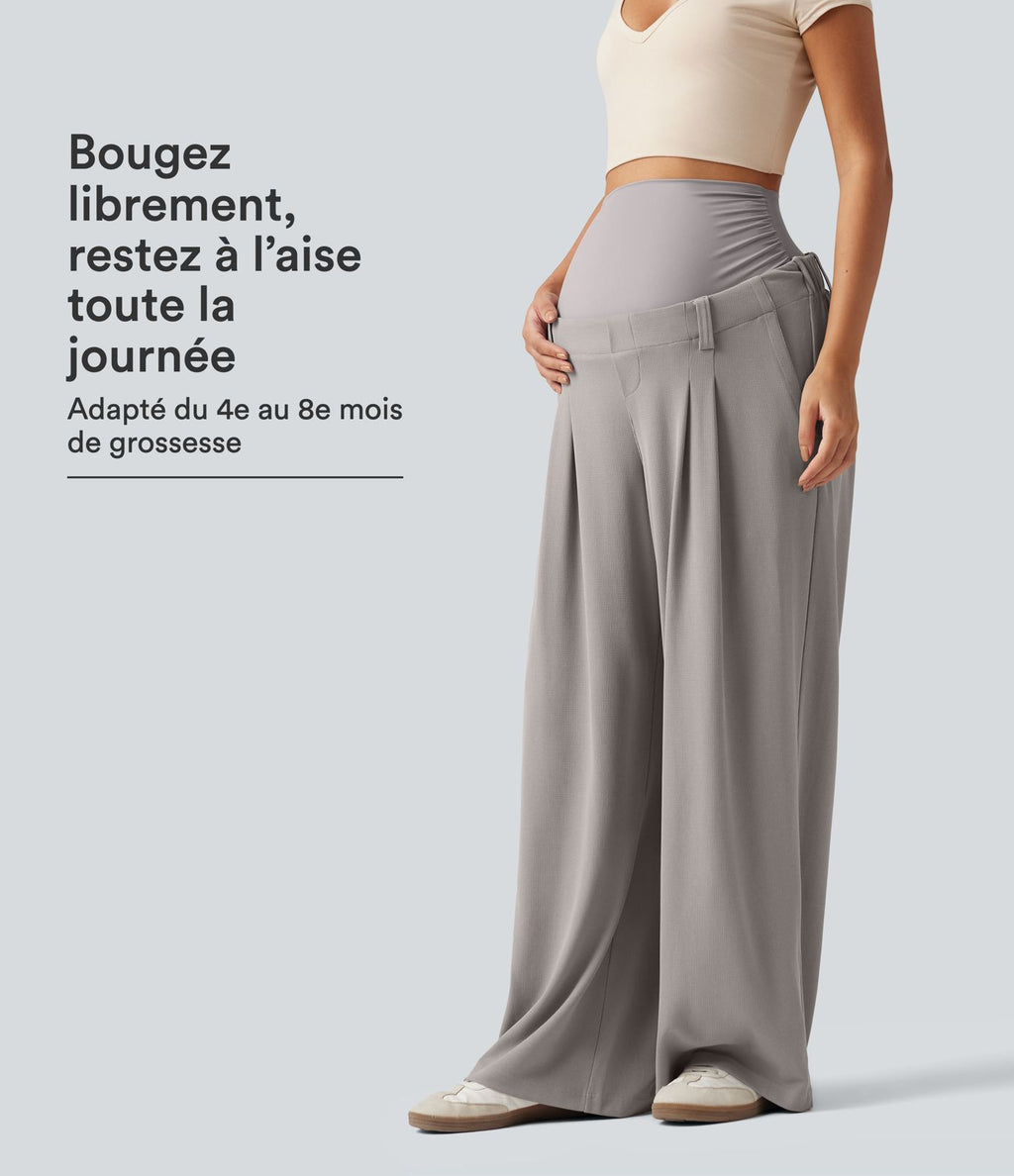Pantalon de grossesse large esprit bureau Halara Flex™ taille très haute en tissu gaufré avec poches