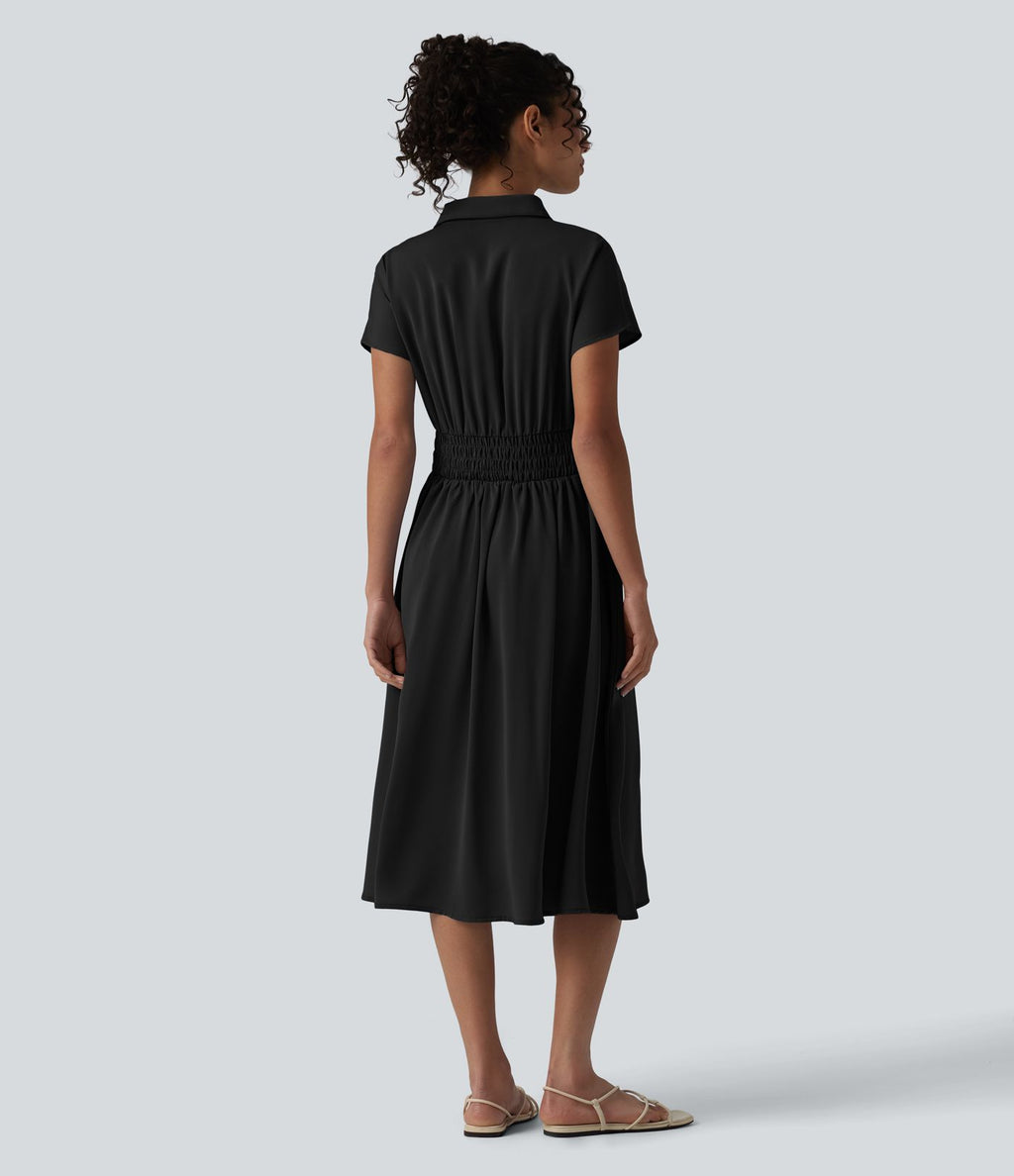 Robe-chemise midi défroissage facile avec manches courtes