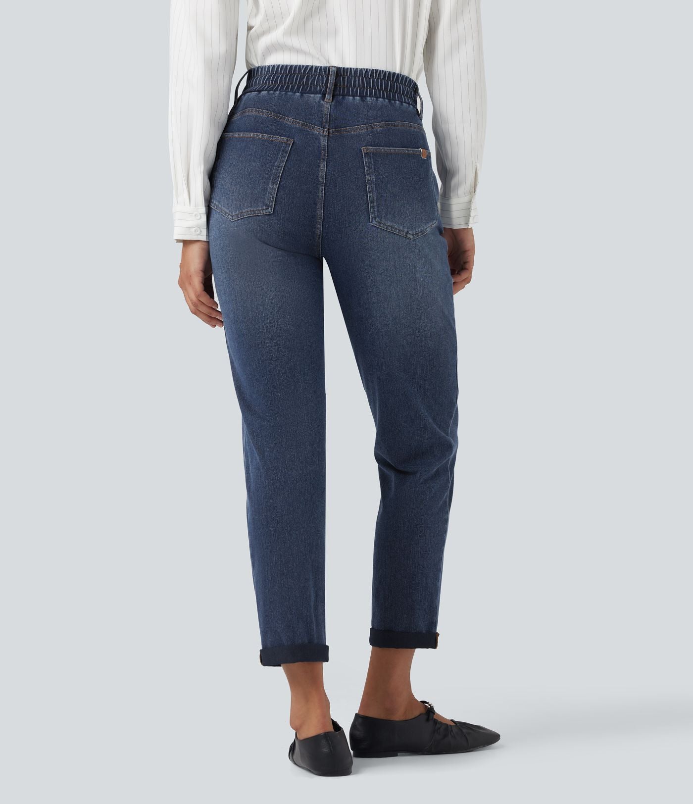 Jean décontracté slim Halara Flex™ taille haute avec cordon de serrage, ourlet retroussé et poches