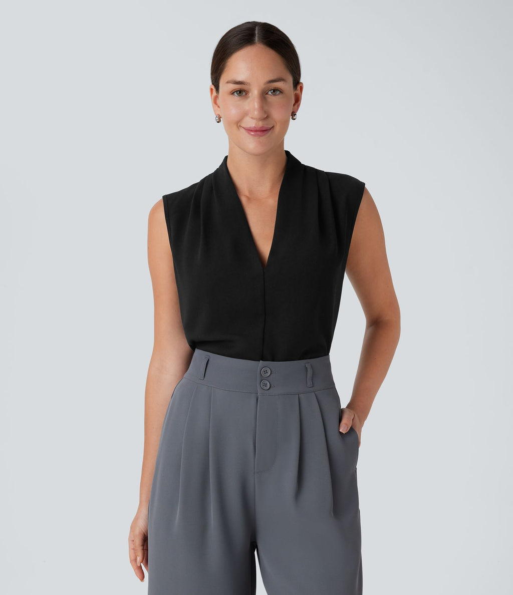 Blouse sans manches col V pour le bureau