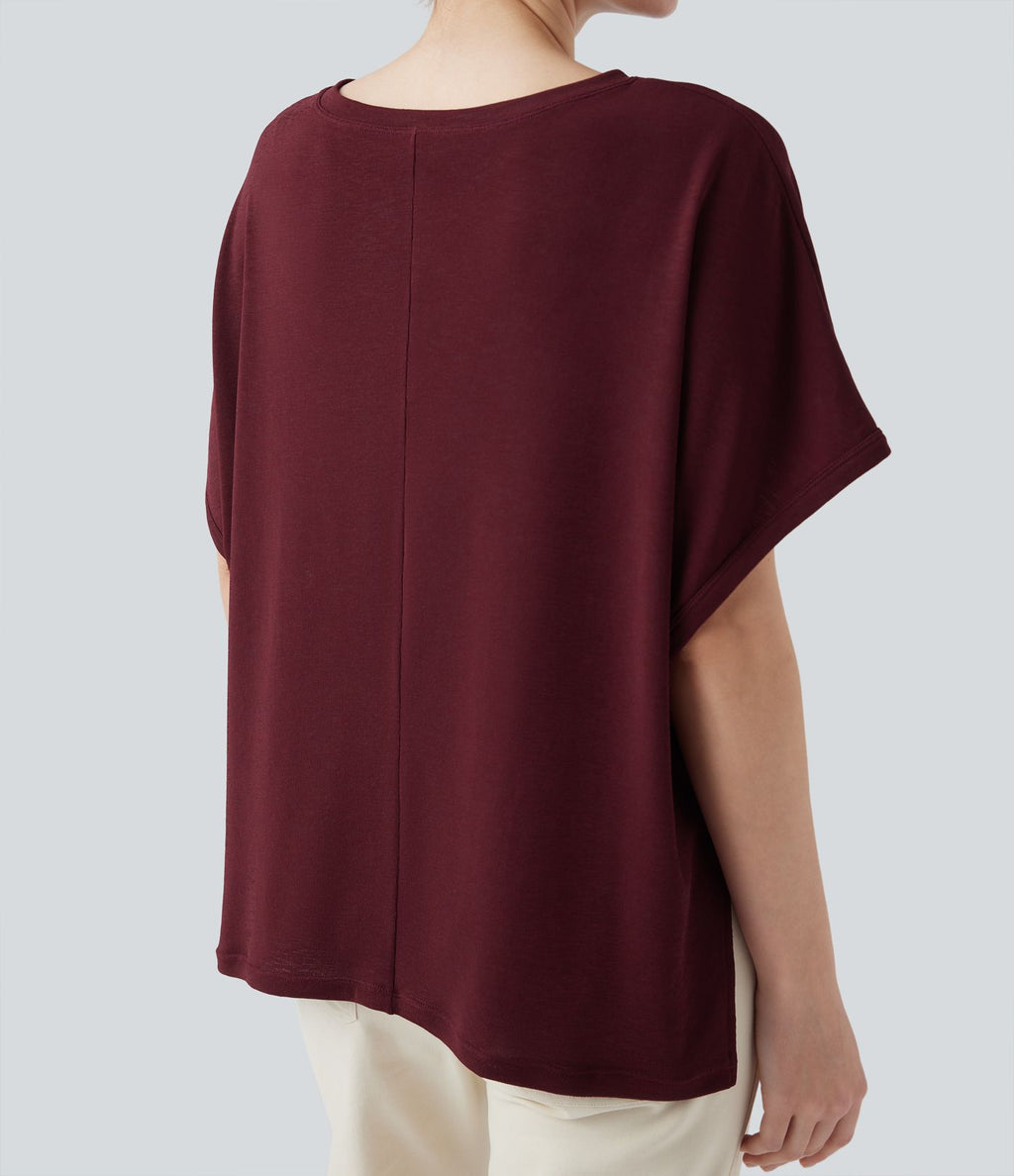 T-shirt col rond manches chauve-souris coupe décontractée