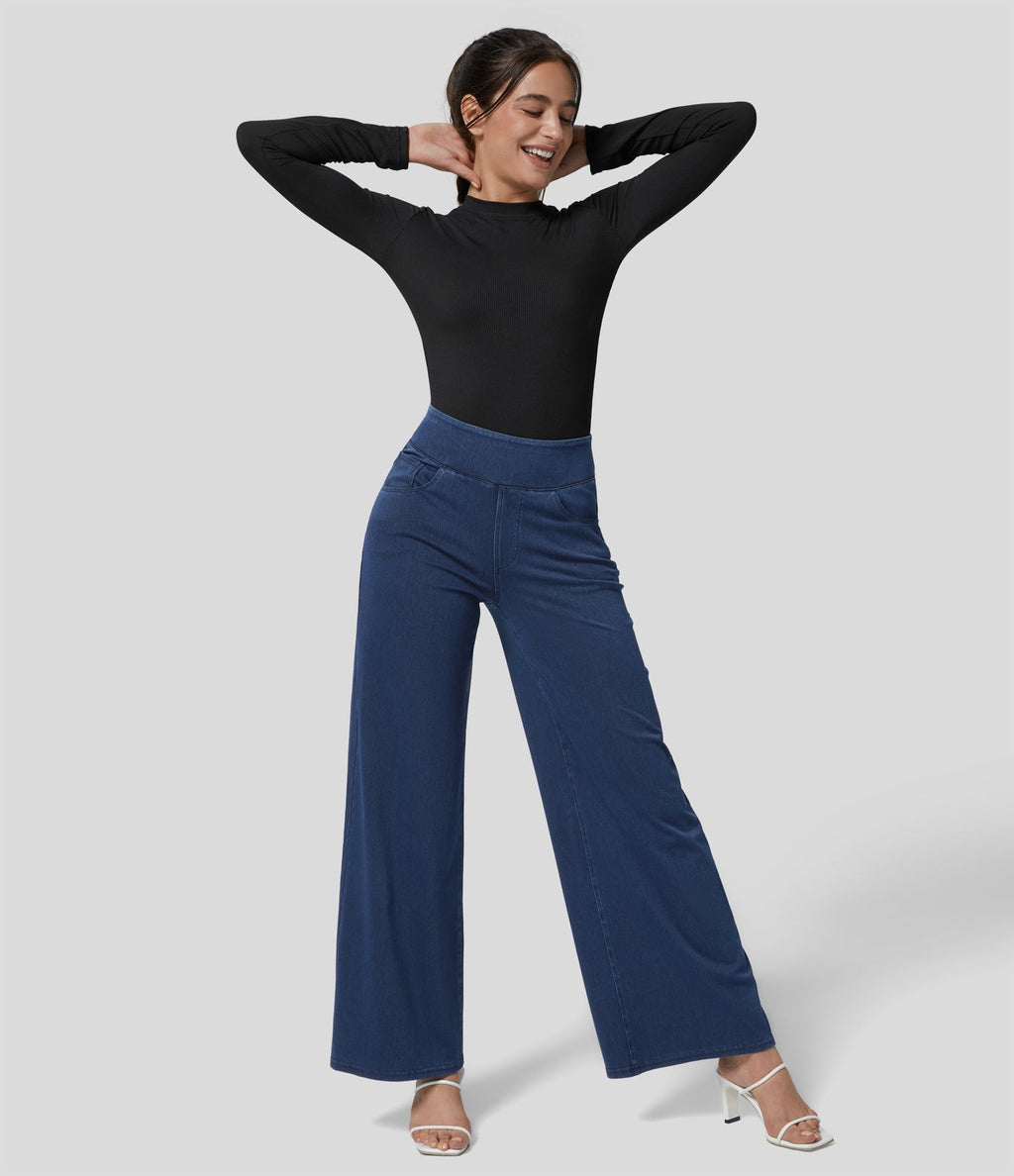 Halara Flex™ Jean Large Travail à Taille Haute Poches Multiples et Tricot Extensible