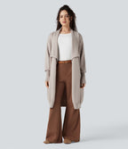 Cardigan long col tailleur manches longues avec poches