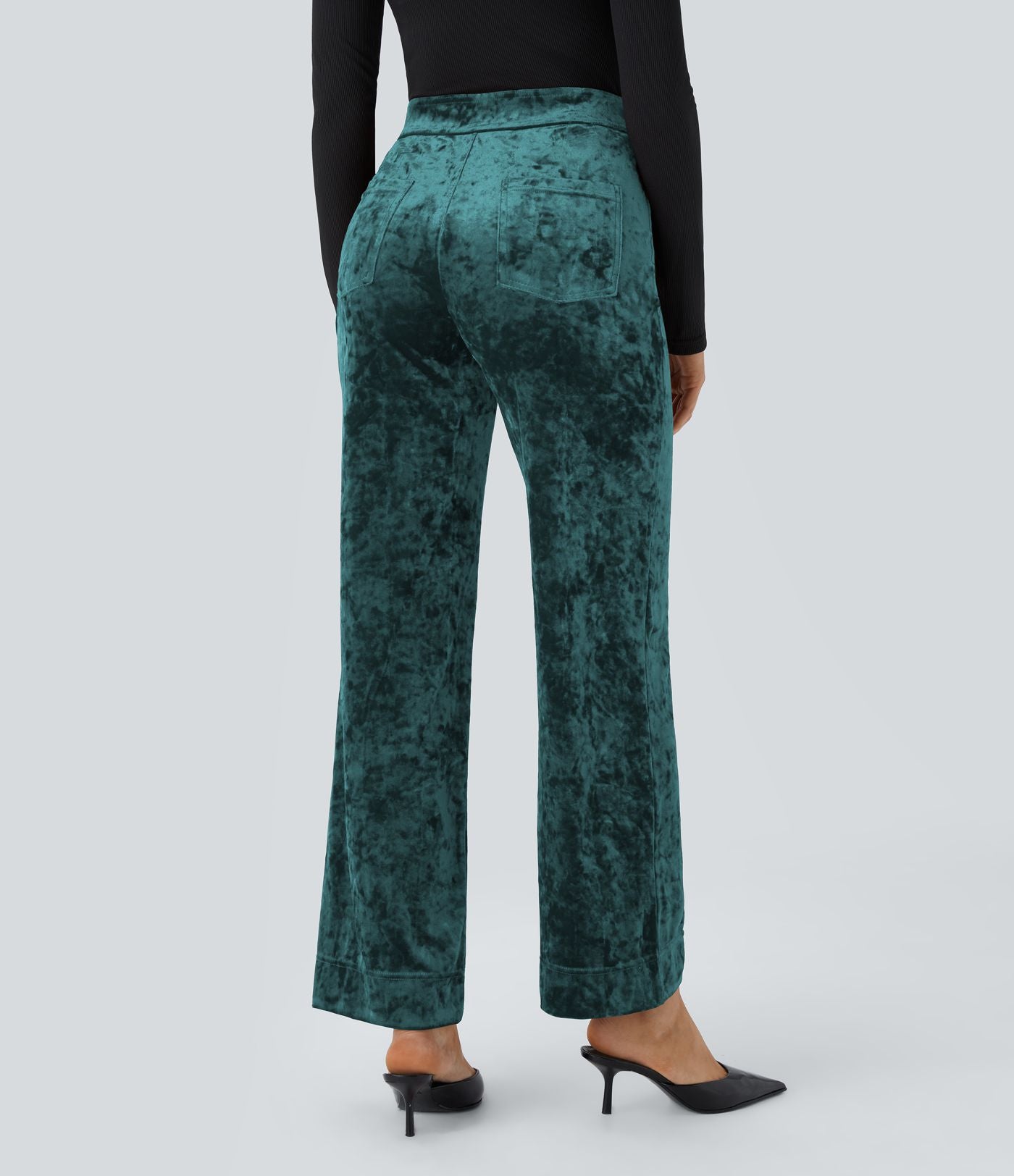 Pantalon Casual en Velours Taille Haute avec Bouton Multipoches Droites