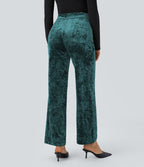 Pantalon en Velours Taille Haute avec Bouton Multipoches Droites