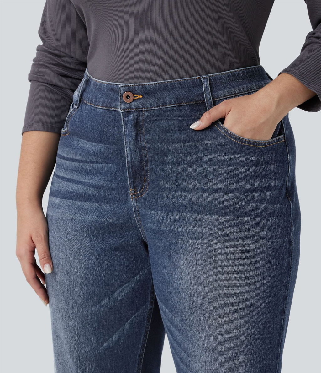 Jean bootcut décontracté Halara Flex™ délavé taille basse grande taille avec poches