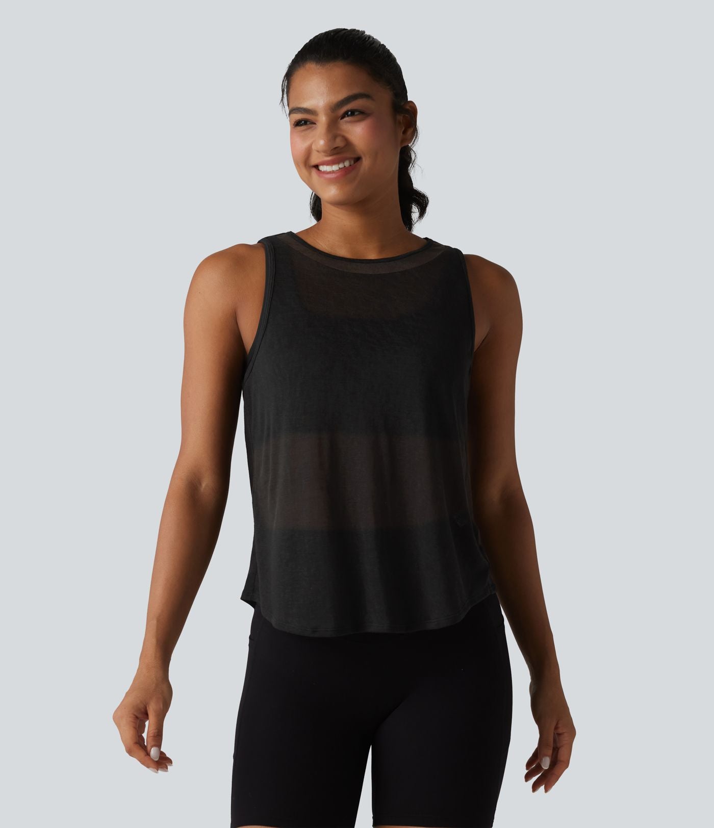 Débardeur de course transparent col rond ourlet arrondi - sans brassière de sport incluse