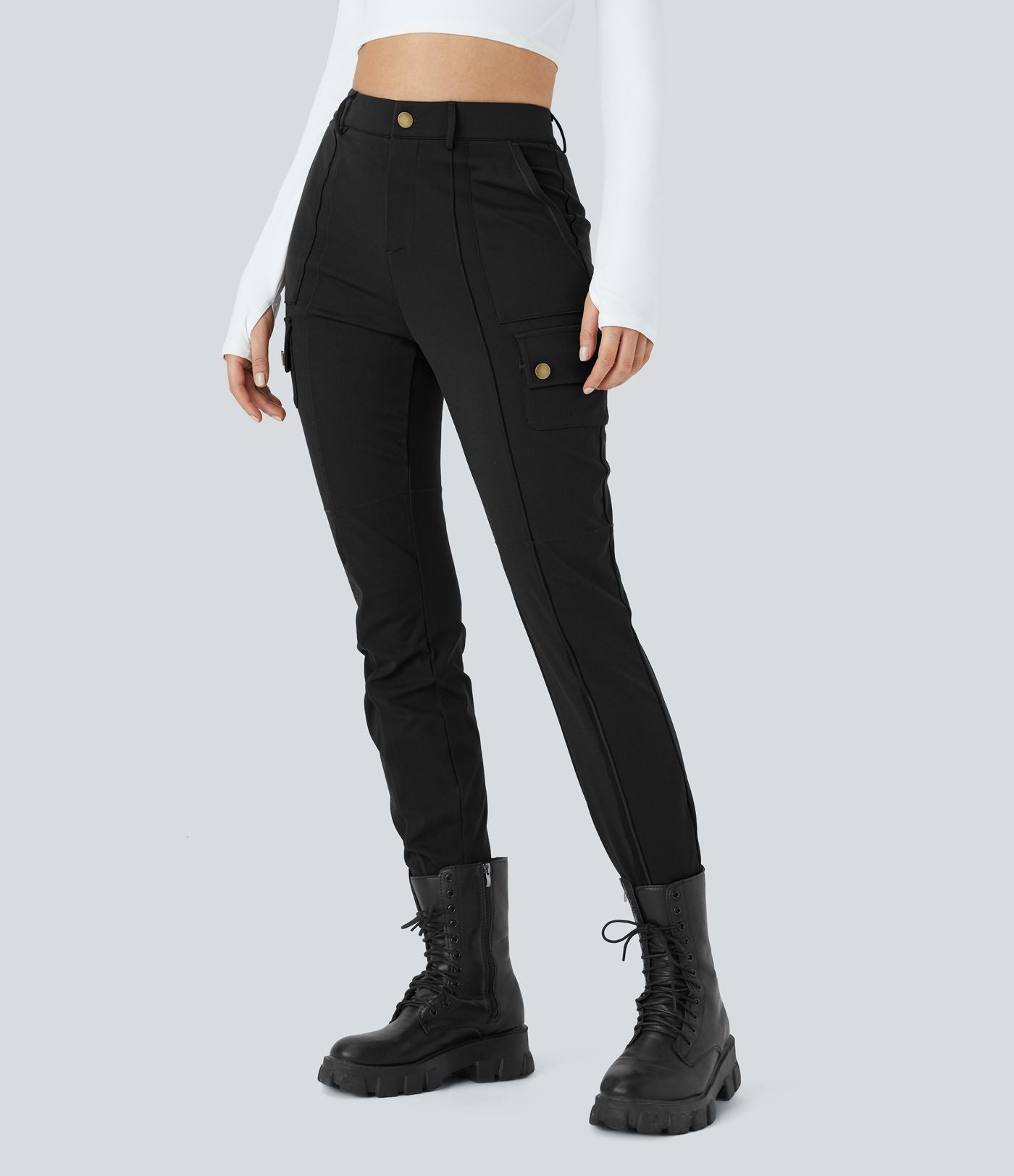 Pantalon cargo ajusté uni taille haute DayStretch avec poches zippées