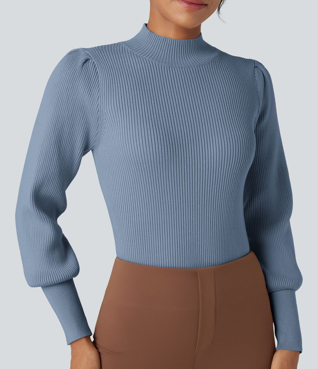 Pull col montant manches bouffantes longues