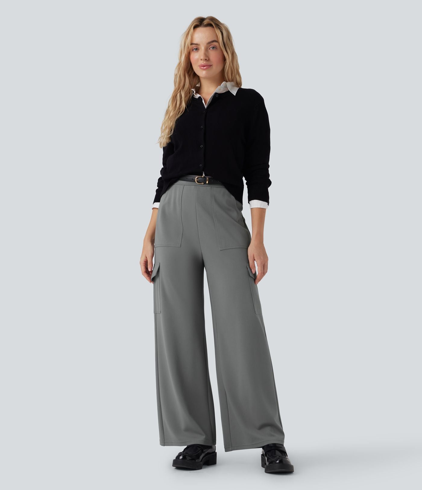 Pantalon cargo de travail coupe droite taille haute Halara Flex™ avec poches