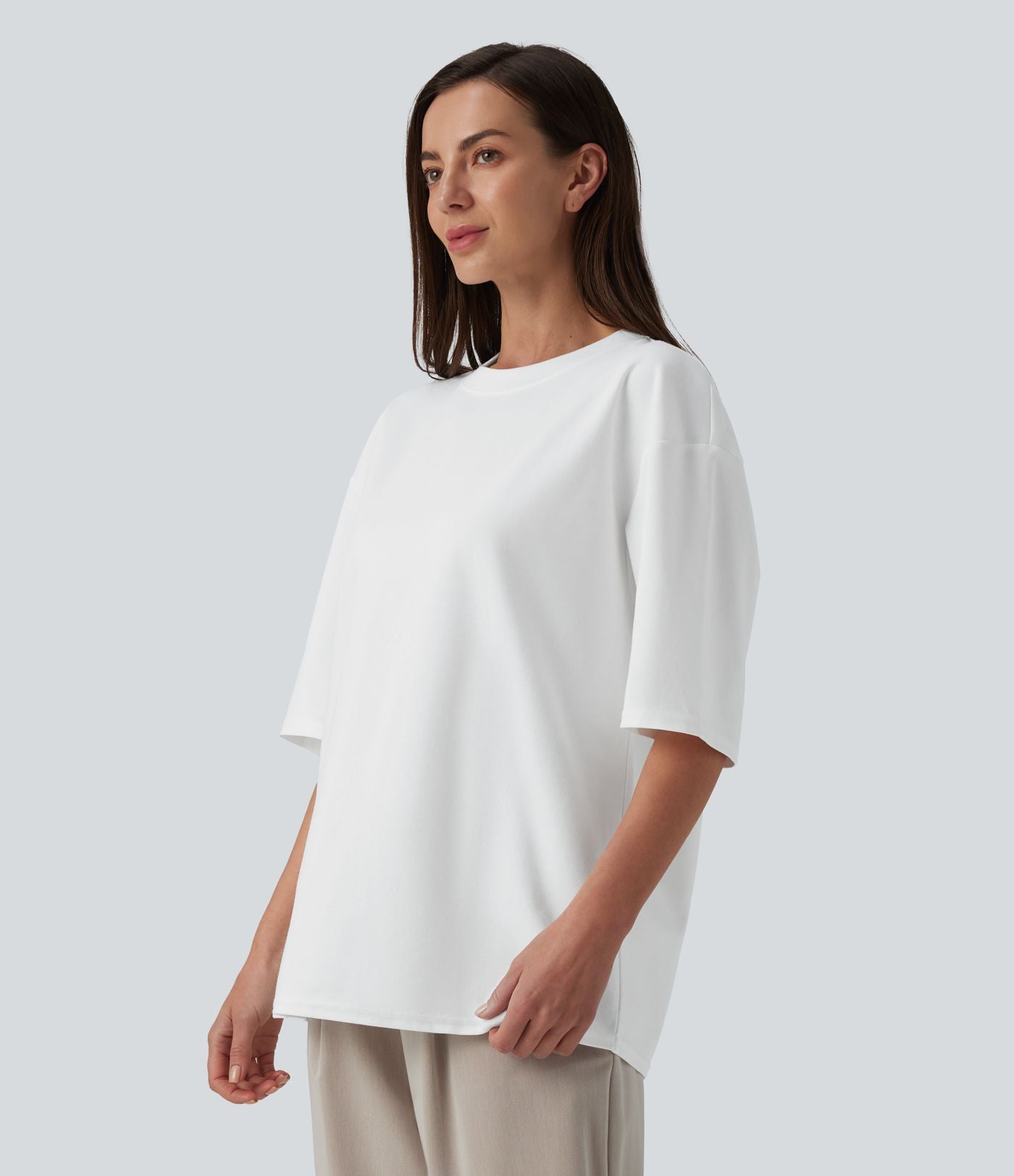 T-shirt casual oversize col rond manches trois-quarts