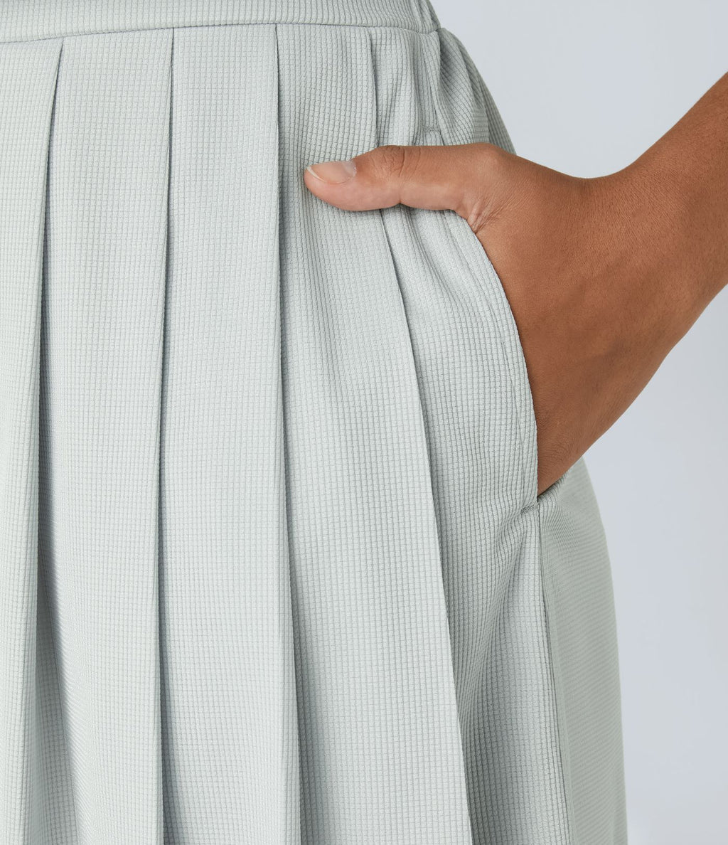 Combishort Fluide Col en V Plissée Manches Courtes Poche Latérale Gaufrée