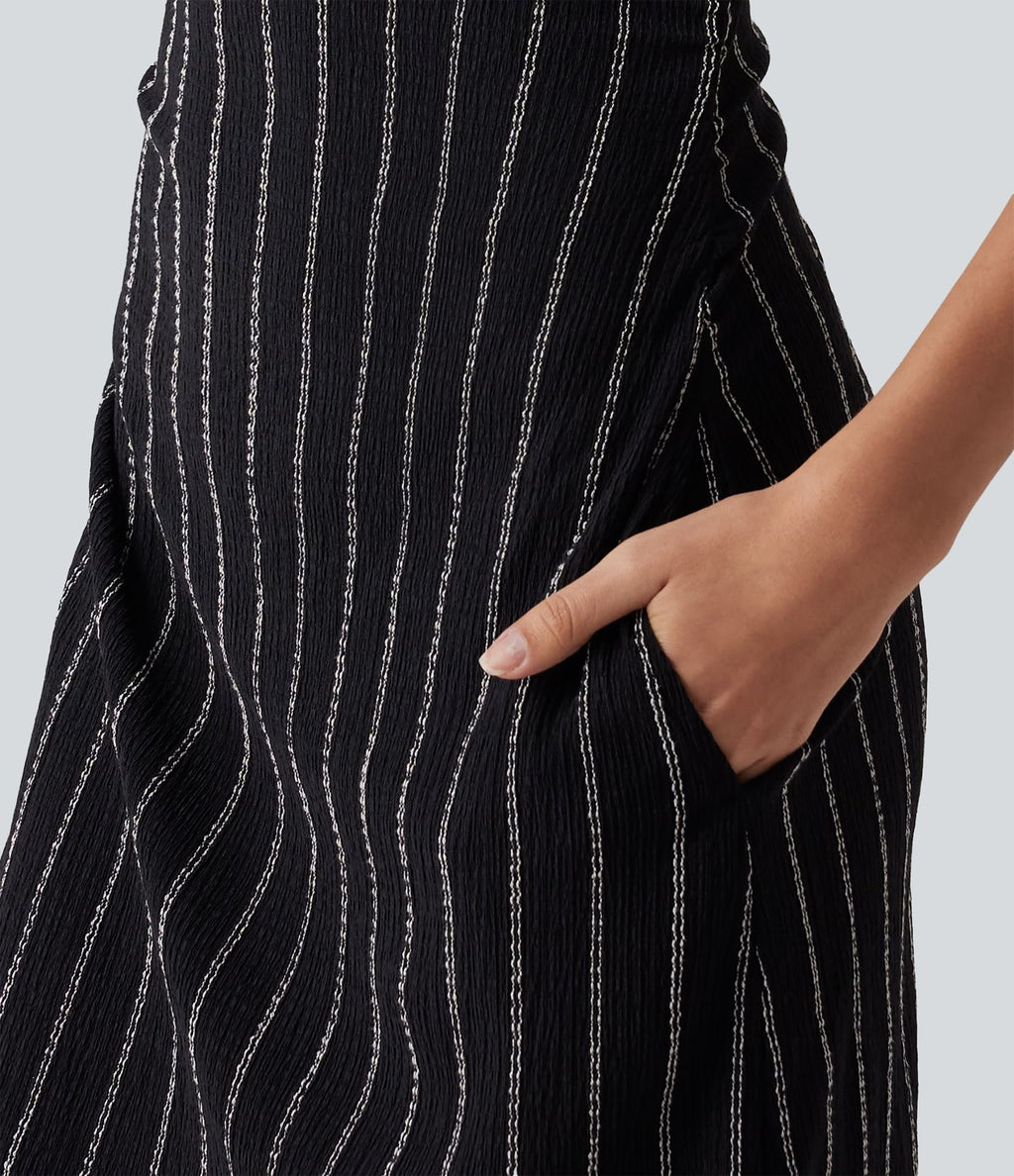 Robe casual mini rayée sans manches à col bateau avec poches