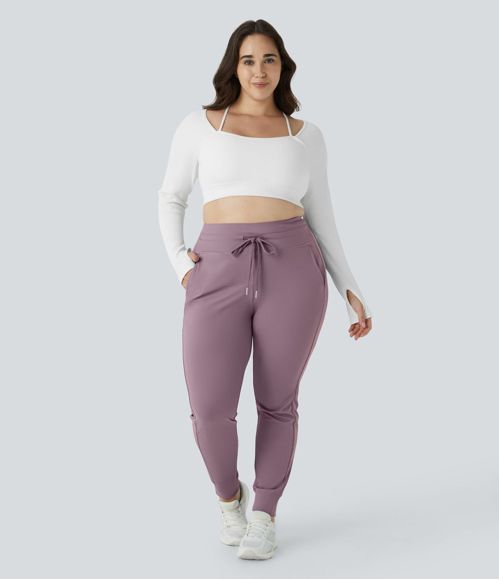 Jogging grande taille SoftlyZero™ Airy taille haute avec cordon de serrage poches latérales longueur complète effet frais InstantCool, protection solaire UPF50+