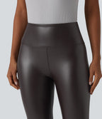 Legging corsaire taille haute ventre plat en similicuir extensible avec poches