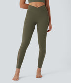 Softlyzero™ Legging Yoga 7/8 Taille Haute avec Poche au Dos Découpe Croisée et Dentelle Contrastante