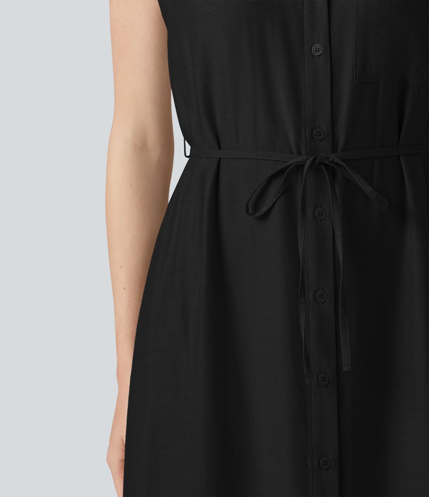 Robe chemise midi décontractée en mélange de lin, col classique, manches cape, ceinturée, ourlet arrondi fendu avec poches