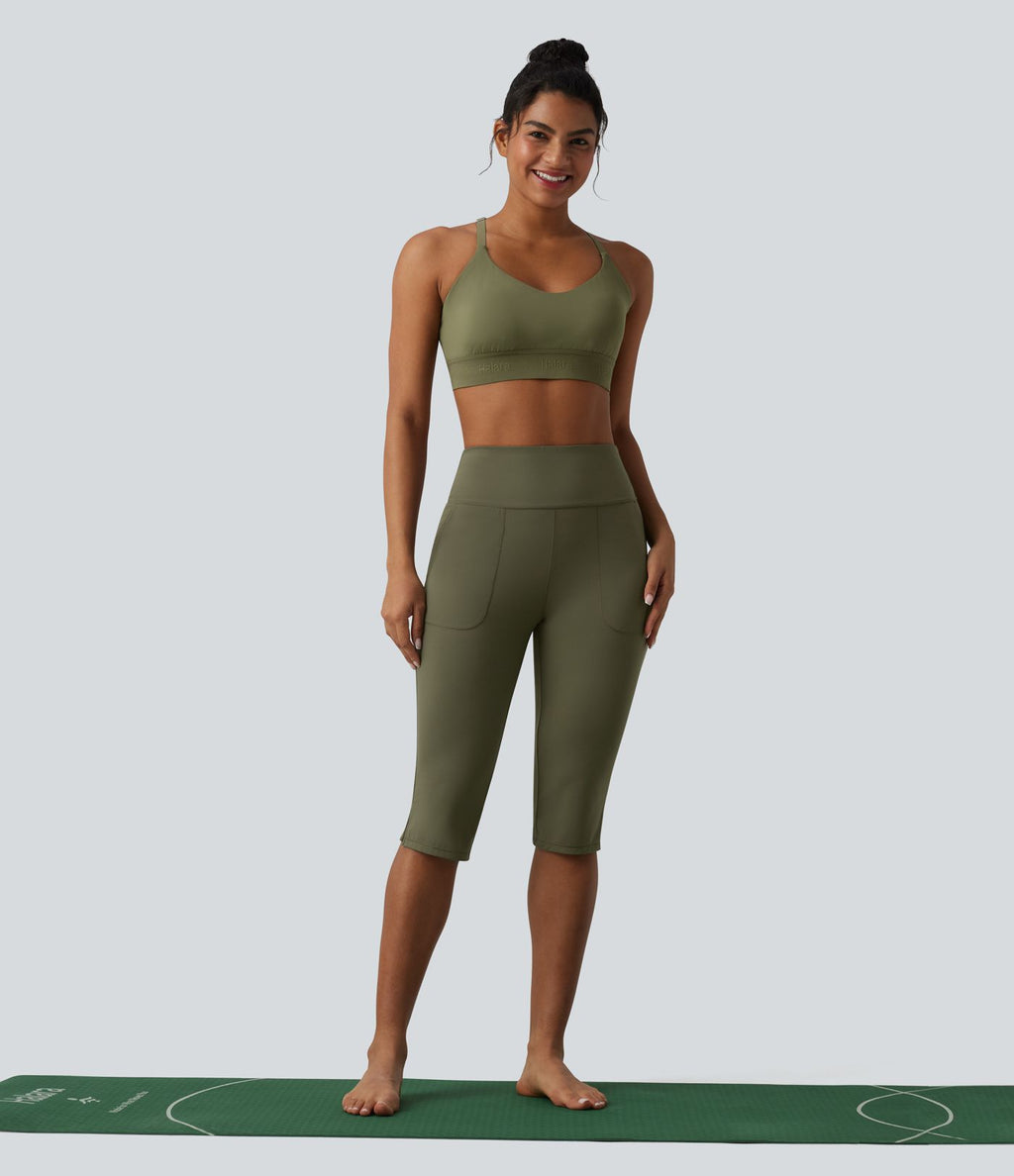 Pantalon yoga Halara UltraSculpt™ coupe corsaire effet ventre plat, taille haute, ourlet fendu avec poches