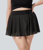Taille haute Cordon Contraste Maille 2-en-1 Poche Latérale Fluide Mini Flare Décontracté Grande Taille Jupe