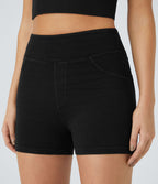 Halara Flex™ Shorts 7,5cm Casual en Denim Tricot Extensible Taille Haute Avec Poches Latérales Arrière