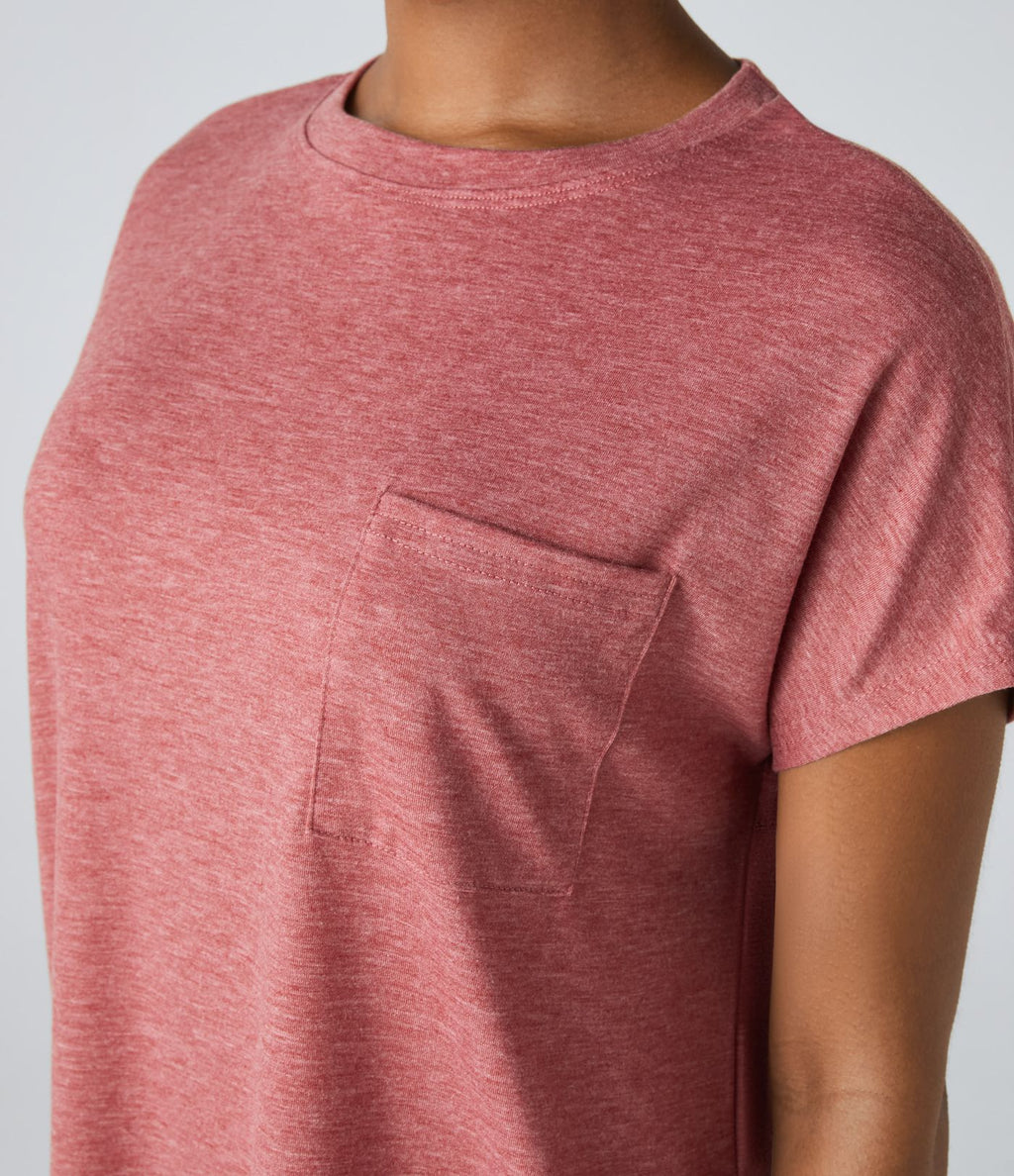 T-shirt Casual Relax à Col Rond Poche Poitrine Ourlet Fendu
