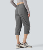 Pantalon de randonnée déperlant taille mi-haute coupe droite avec poches - longueur ajustable