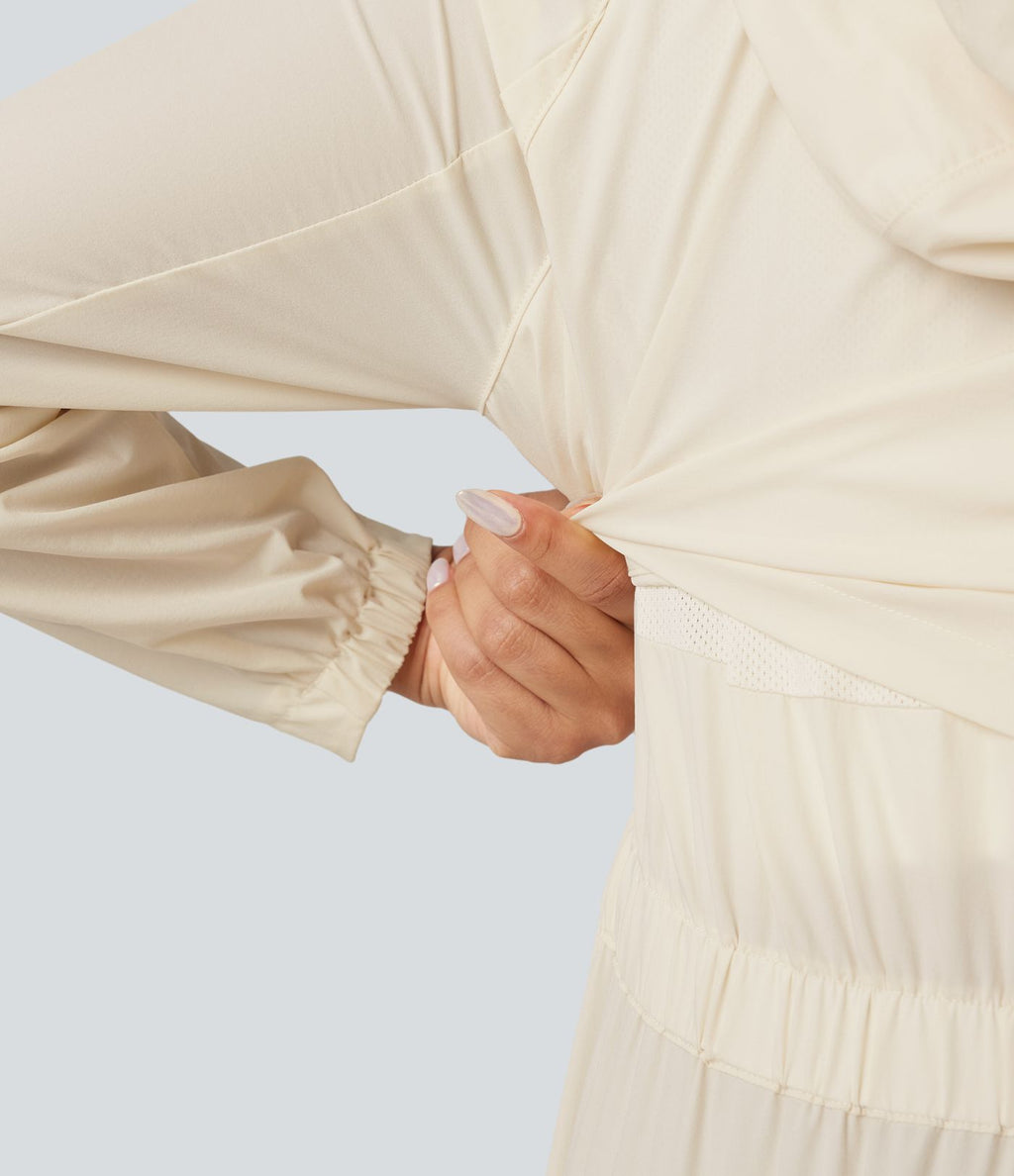 Veste de randonnée déperlante résistante à l'abrasion à capuche avec mesh contrastant et poches