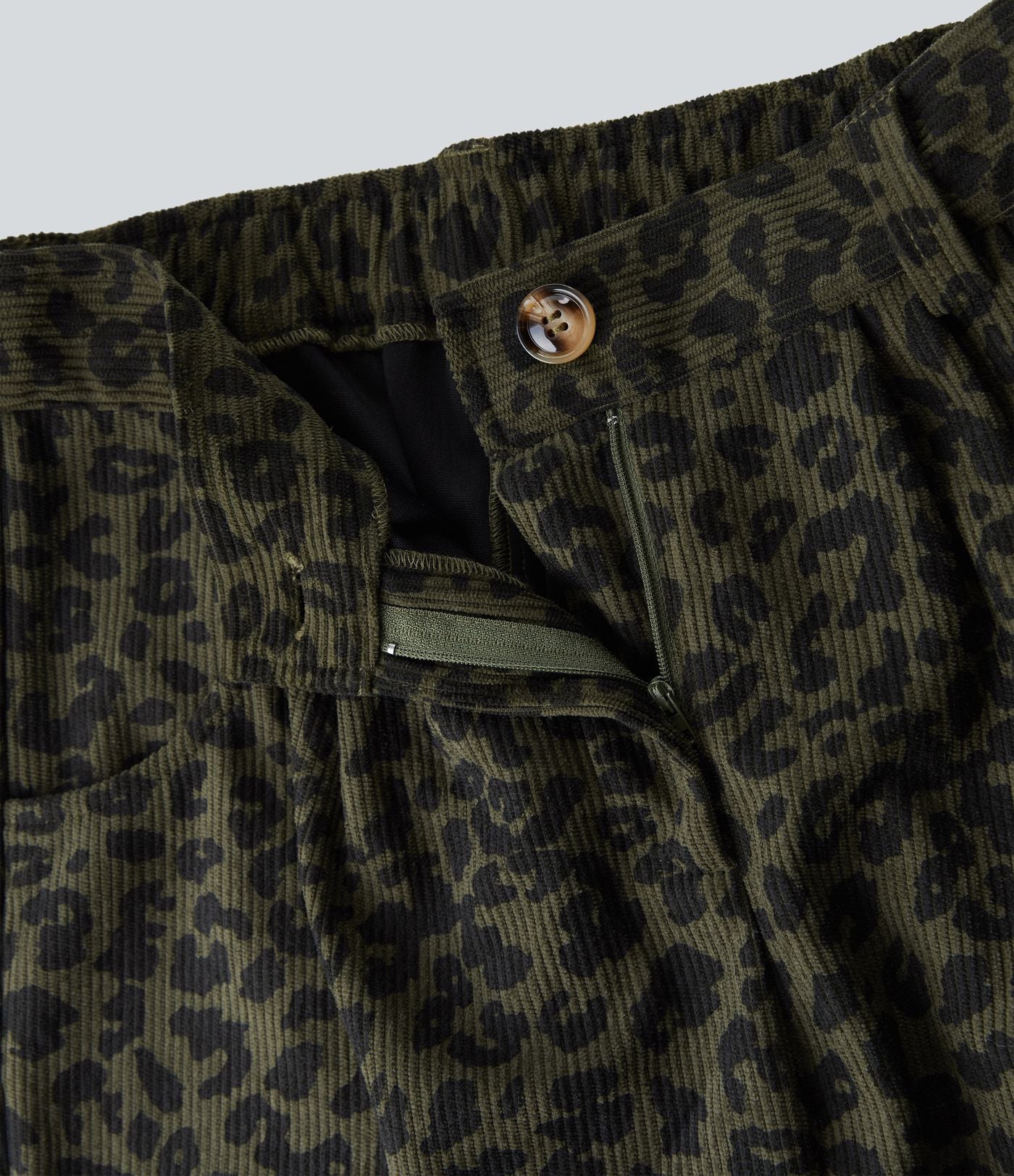 Pantalon velours côtelé imprimé léopard coupe droite taille mi-haute avec poches