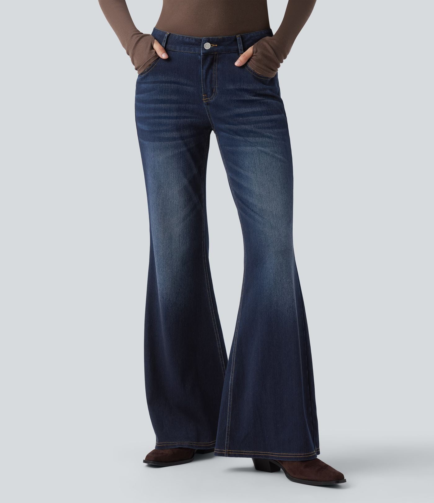 Halara Flex™ Jean évasé décontracté délavé taille basse avec poches