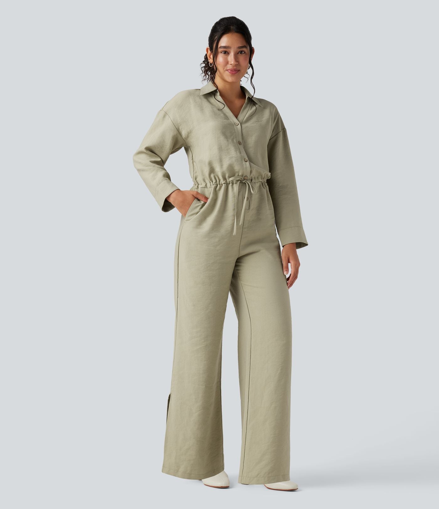 Combinaison pantalon de travail large à manches longues avec cordon de serrage et poches