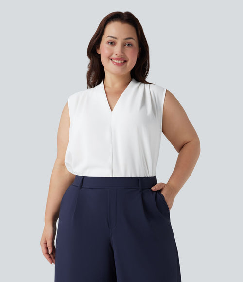 Blouse travail grande taille col V sans manches