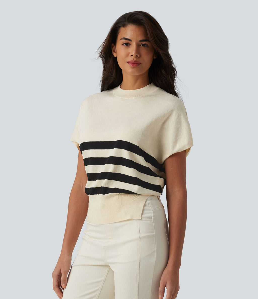 Pull casual col rond manches courtes à rayures