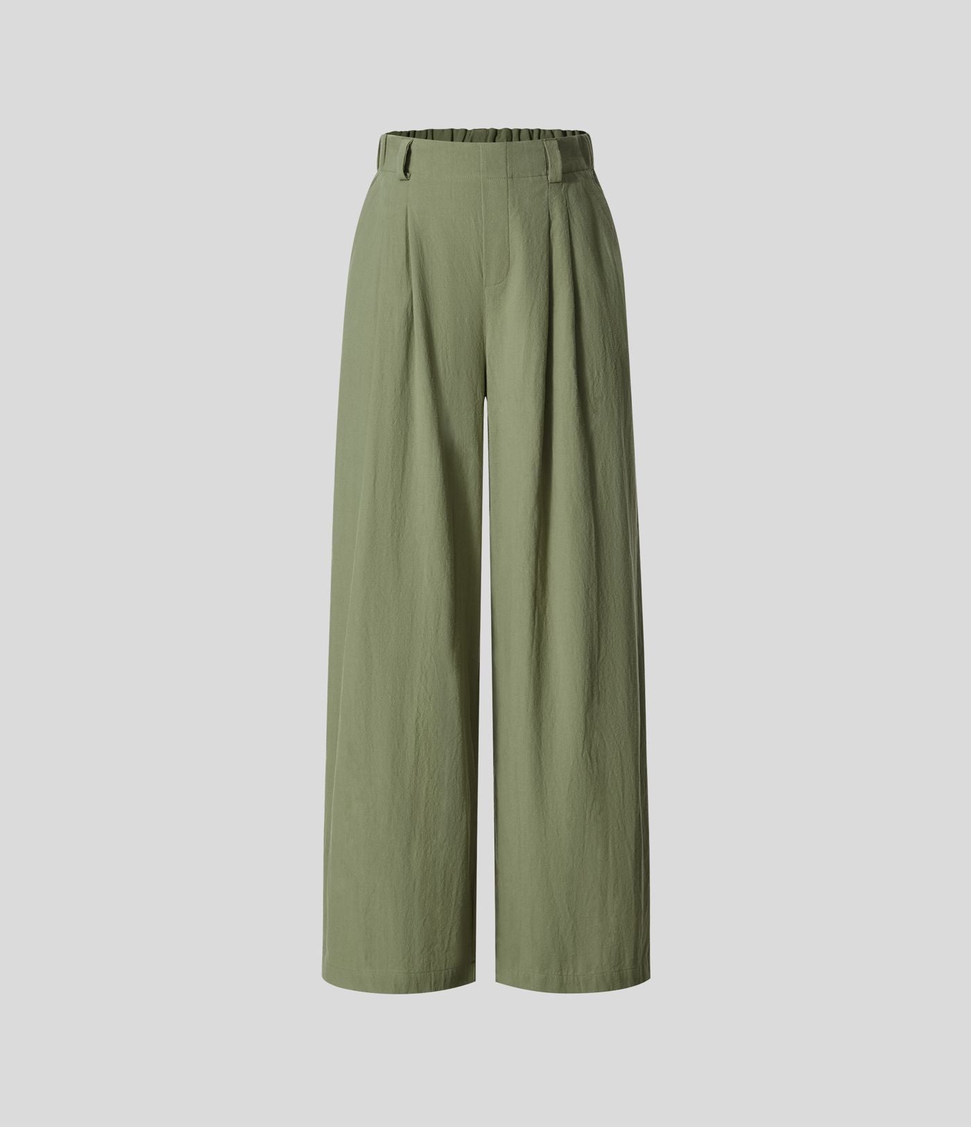 Pantalon Fluide Large Taille Haute Poches Latérales Palazzo Solide Casual Linen-Feel