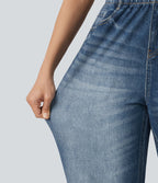 Jogging taille haute en molleton French Terry imprimé jean avec poches