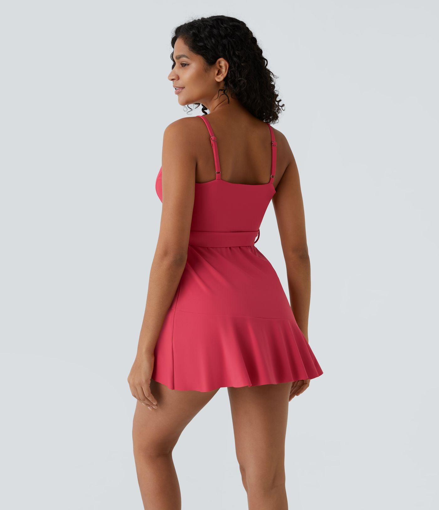 Robe décontractée mini 2-pièces col V liens latéraux volant fluide avec poche A-D