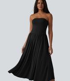 Robe midi casual bustier fluide avec détail froncé