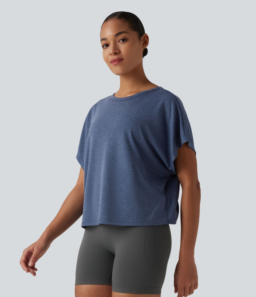 T-shirt décontracté col rond manches courtes chauve-souris