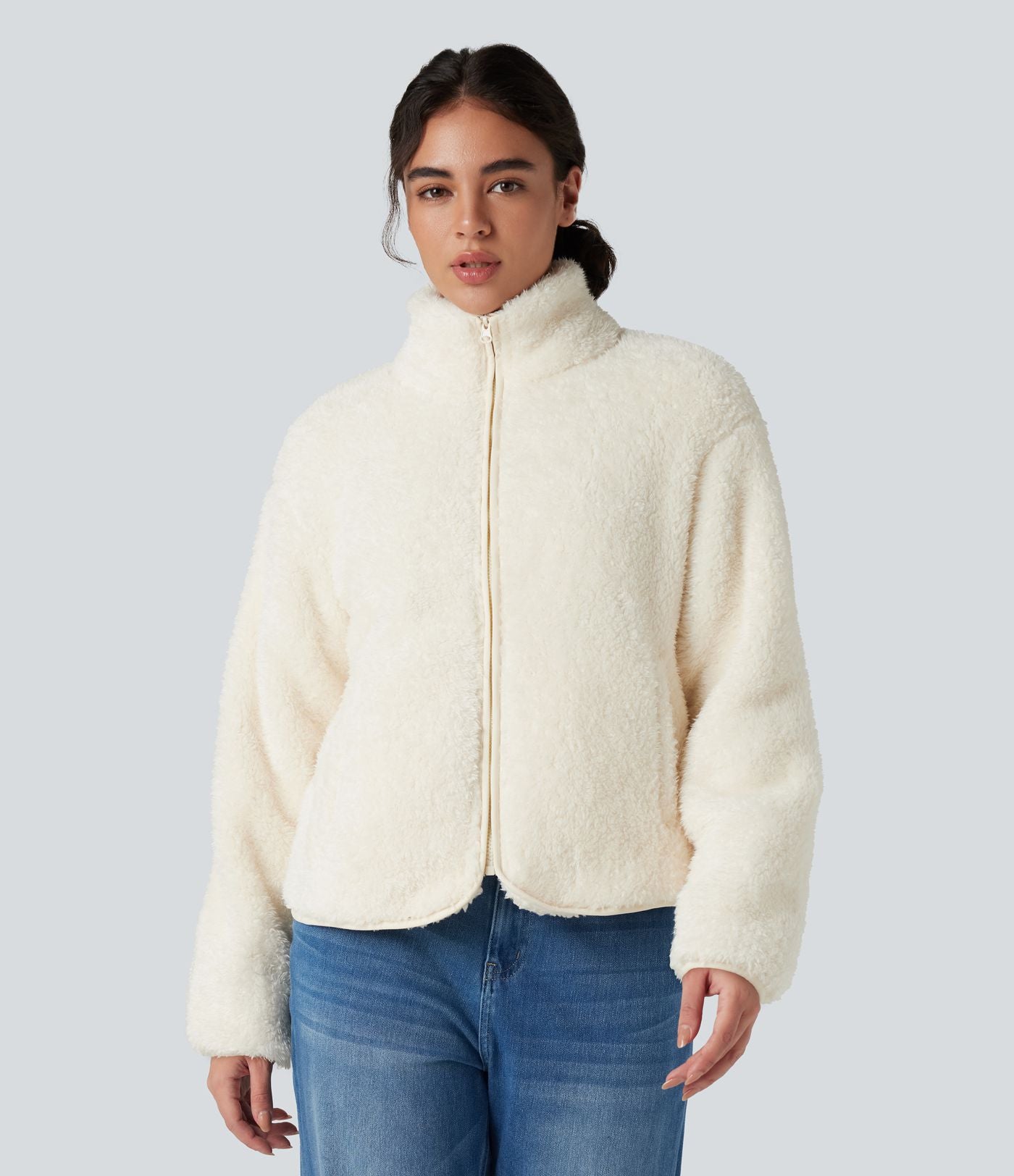 Veste sherpa col montant manches longues avec poches