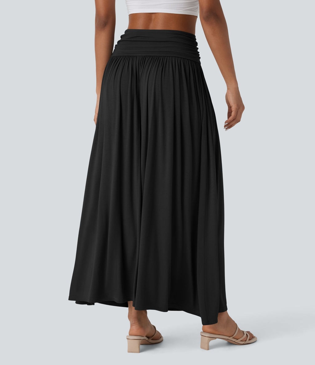 Jupe longue fluide froncée taille haute